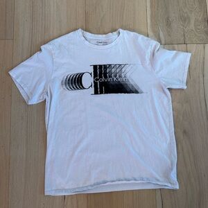 Calvin Klein White And Black Short Sleeve Tee Shirt 100% Cotton Size Large